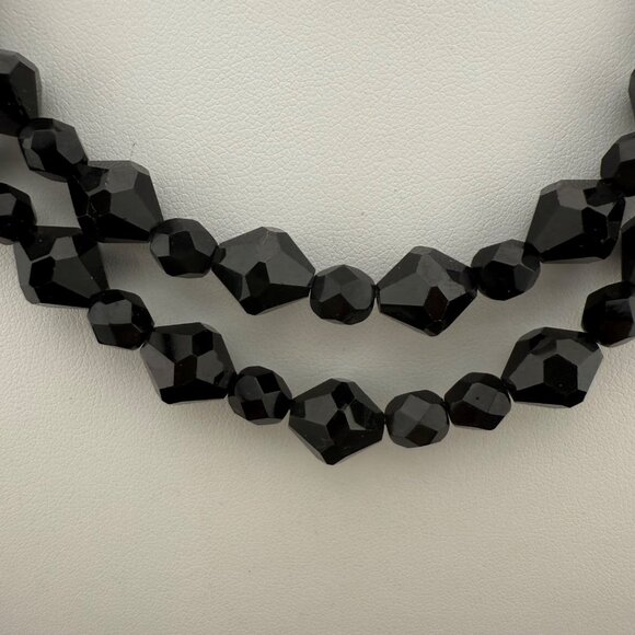 Faceted Black Glass Bead Necklace With 14K Gold Filled Accents Two-Strand Elegan - Picture 4 of 9